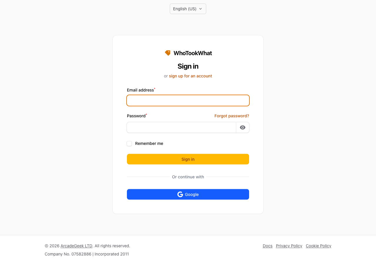 The sign-in form with email, password, and Google