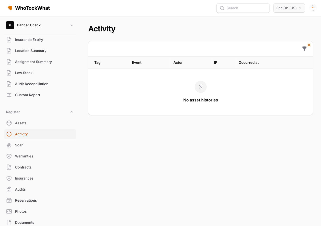The Activity log