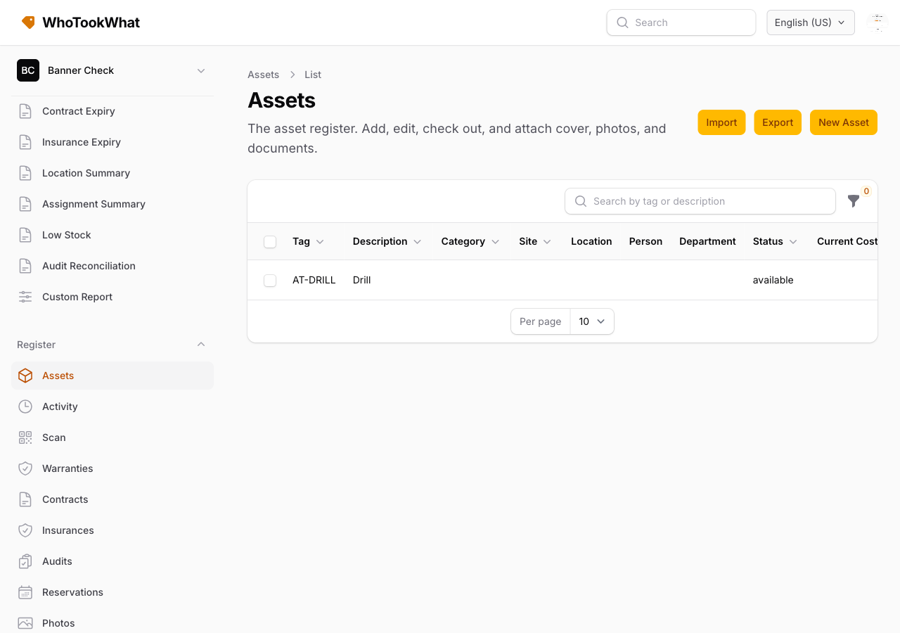 The Assets list
