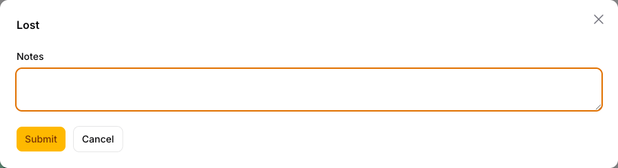 The Lost dialog with a notes field