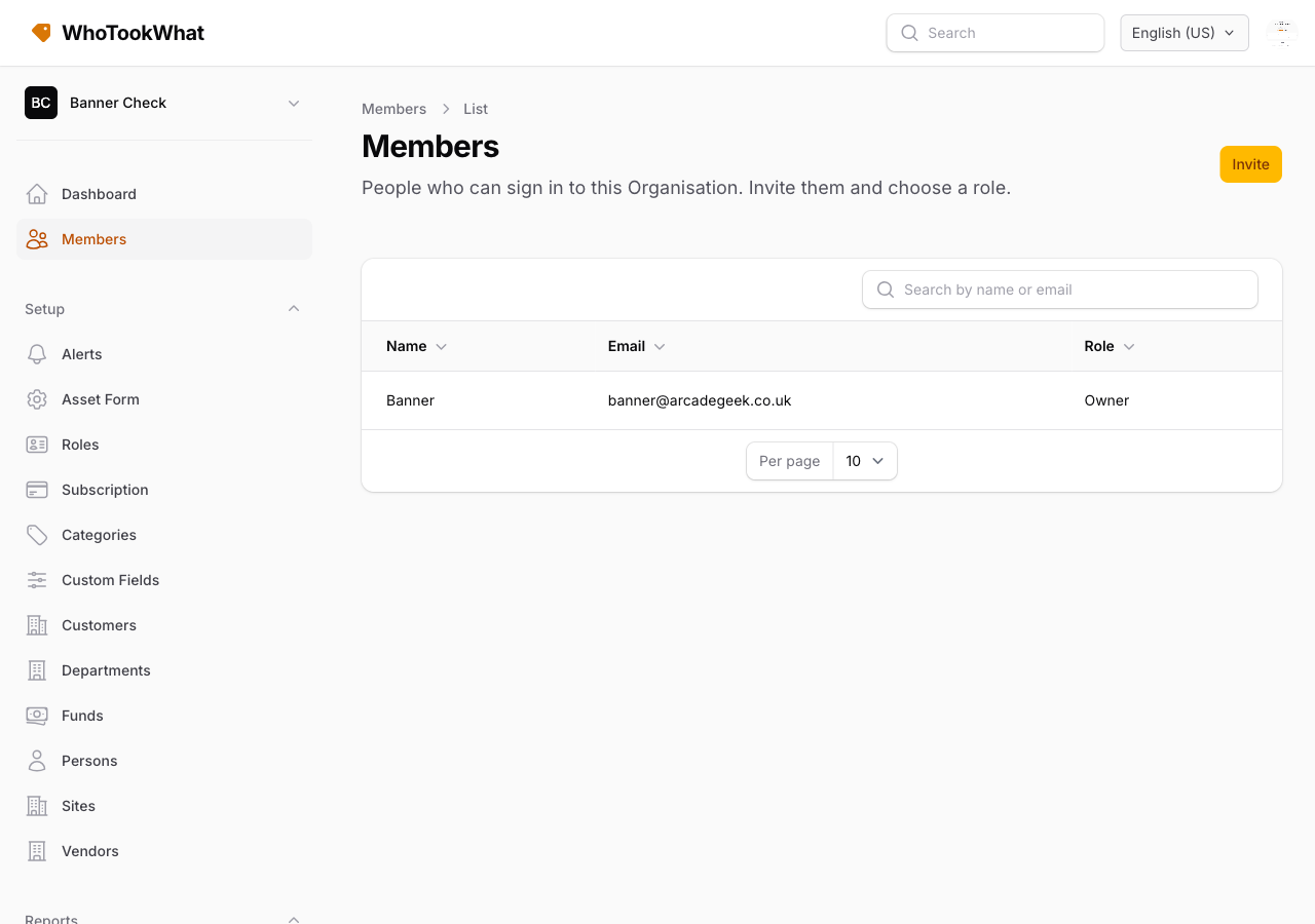The Members list with search and an Invite button