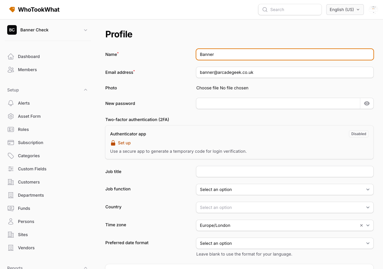 The Profile page with name, email, and photo