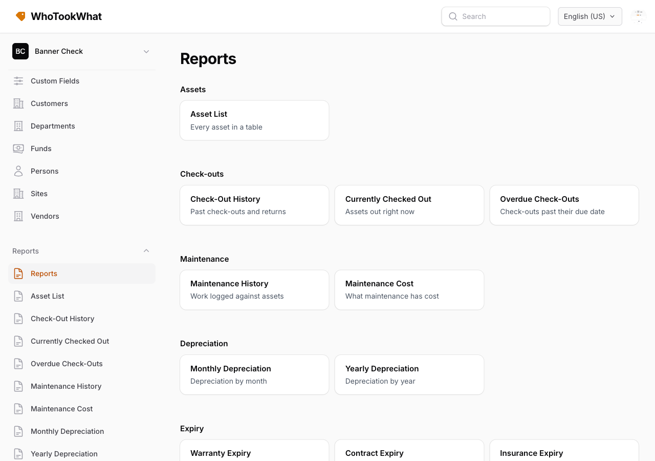 The Reports page with built-in report cards