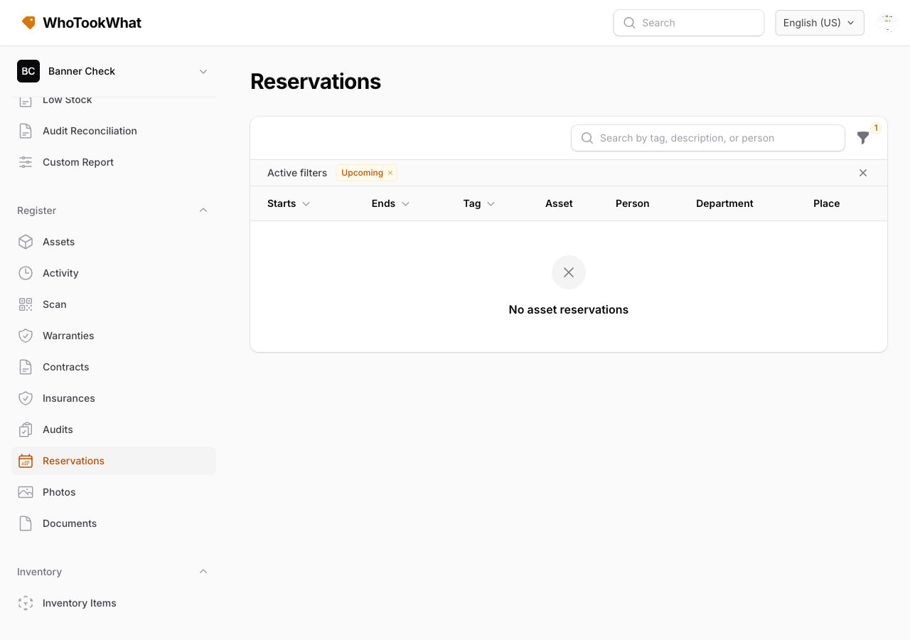 The Reservations calendar